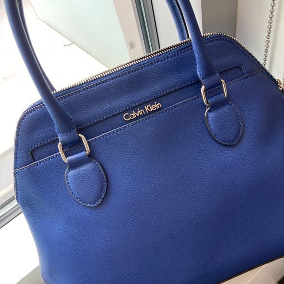 Calvin Klein - Navy Blue Satchel Purse with Strap - Picture 2 of 11